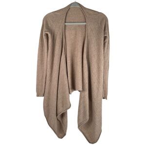 Garnet Hill Beige Brown 100% Cashmere Draped Open Front Cardigan Sweater Small